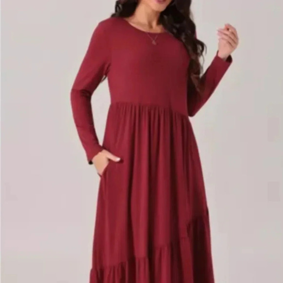 NWT Seta T Long Sleeve Midi with Pockets Size L Burgundy - Picture 4 of 9